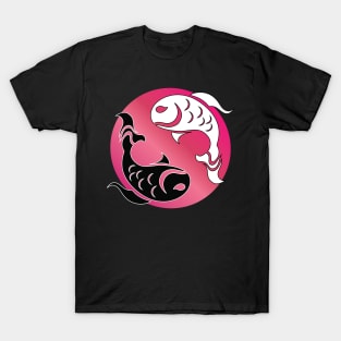 Yin and Yang Tribal style fish, pink T-Shirt